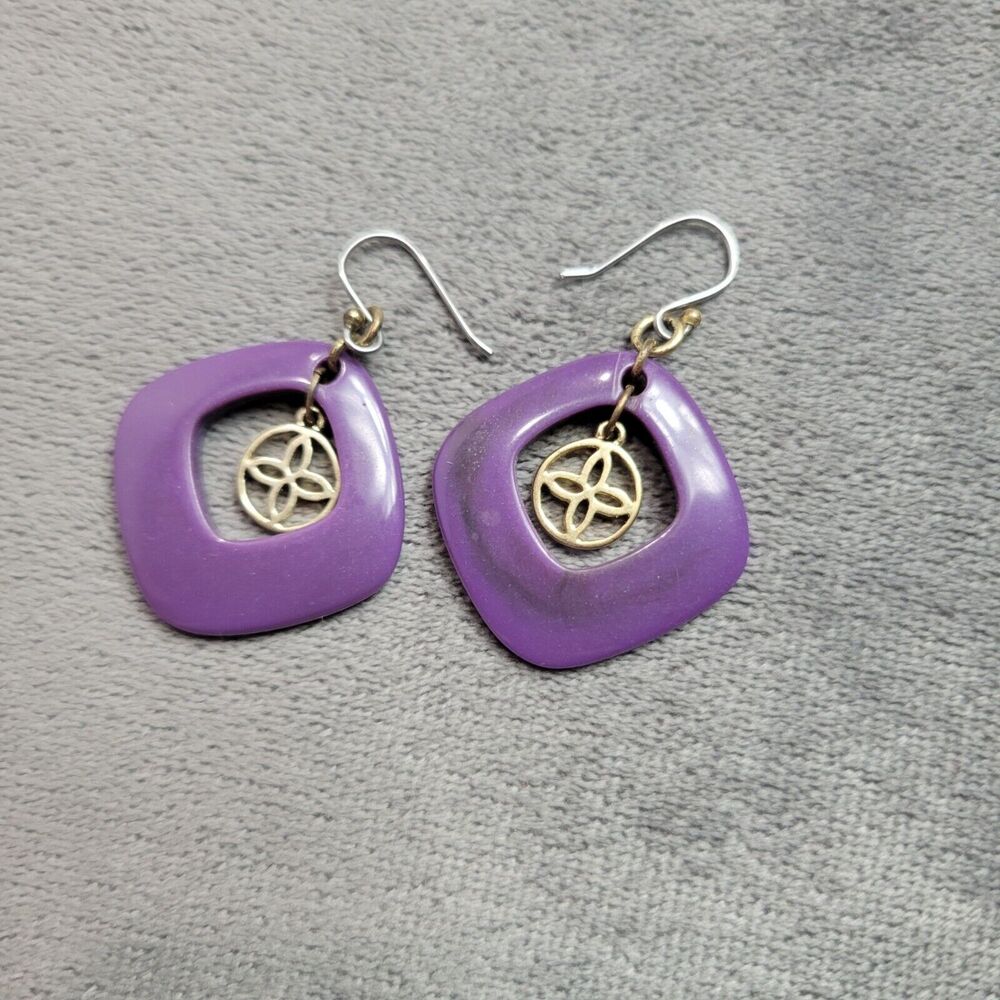 Purple Square Resin Drop Earrings With Metal‎ Celtic Knot Accent